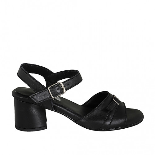 Woman's strap sandal with buckle in black leather heel 5 - Available sizes:  33, 42, 43