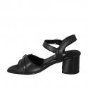 Woman's strap sandal with buckle in black leather heel 5 - Available sizes:  33, 42, 43