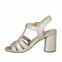 Woman's sandal in silver and platinum laminated leather with strap heel 7 - Available sizes:  32, 42, 43, 44, 45