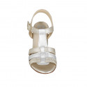 Woman's sandal in silver and platinum laminated leather with strap heel 7 - Available sizes:  32, 42, 43, 44, 45