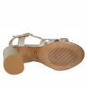 Woman's sandal in silver and platinum laminated leather with strap heel 7 - Available sizes:  32, 42, 43, 44, 45