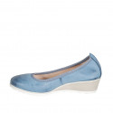 Woman's pump in light blue leather wedge heel 4 - Available sizes:  42, 44