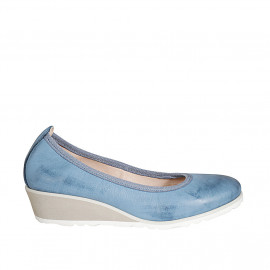 Escarpin pour femmes en cuir bleu clair talon compensé 4 - Pointures disponibles:  42, 44