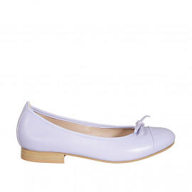 Woman's ballerina shoe with captoe and bow in lilac leather heel 2 - Available sizes:  32, 44