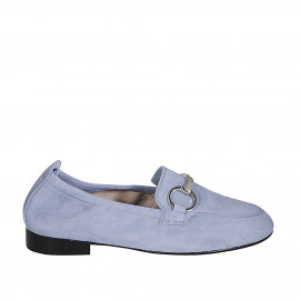 Mocassino da donna con accessorio e catena in camoscio azzurro tacco 2 - Misure disponibili: 42