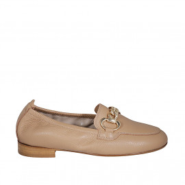 Woman's loafer in nude leather with elastic band and chain heel 2 - Available sizes:  44