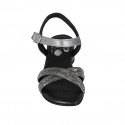 Woman's sandal in steel gray laminated leather with strap and rhinestones heel 3 - Available sizes:  33