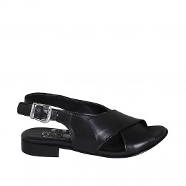 Woman's sandal in black leather heel 2 - Available sizes:  33, 43