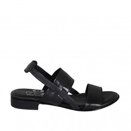 Sandalia para mujer en piel negra con cinturon elastico tacon 2 - Tallas disponibles:  33, 34, 43