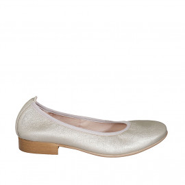 Ballerina da donna in pelle laminata platino tacco 2 - Misure disponibili: 32