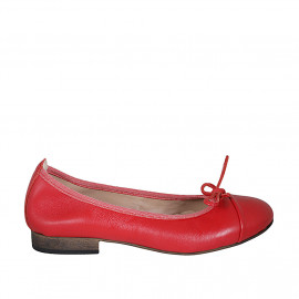 Woman's ballerina shoe with bow and captoe in red leather heel 2 - Available sizes:  43