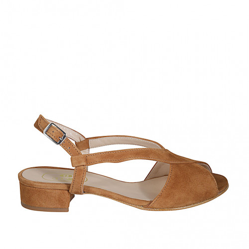 Sandalia para mujer en gamuza cognac tacon 2 - Tallas disponibles:  32, 33, 44