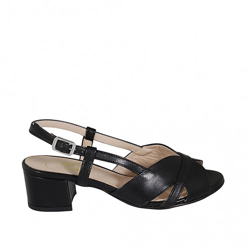 Sandalia para mujer en piel negra tacon 5 - Tallas disponibles:  33, 44, 45