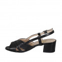 Sandalia para mujer en piel negra tacon 5 - Tallas disponibles:  33, 44, 45