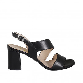 Woman's sandal in black-colored leather heel 8 - Available sizes:  43, 45