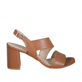 Woman's sandal in tan brown leather heel 8 - Available sizes:  42, 43, 44