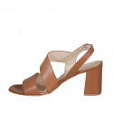 Sandalia para mujer en piel brun claro tacon 8 - Tallas disponibles:  42, 43, 44