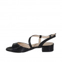 Woman's strap sandal in black leather and printed leather heel 2 - Available sizes:  32, 33, 44