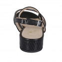 Woman's strap sandal in black leather and printed leather heel 2 - Available sizes:  32, 33, 44