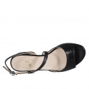 Sandalia para mujer con cinturon en piel y piel imprimida negra tacon 2 - Tallas disponibles:  32, 33, 44