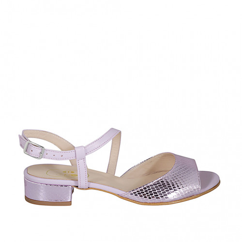 Woman's strap sandal in lilac leather and printed leather heel 2 - Available sizes:  34