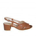 Sandalia para mujer en piel cognac tacon 5 - Tallas disponibles:  32, 42, 43, 44, 45