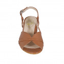 Sandalia para mujer en piel cognac tacon 5 - Tallas disponibles:  32, 42, 43, 44, 45