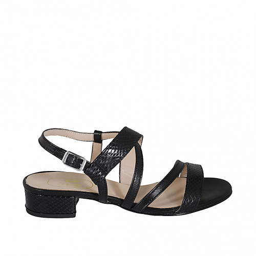 Woman's sandal in black leather and printed leather heel 2 - Available sizes:  32