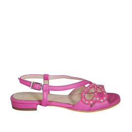 Woman's sandal with rhinestones in fuchsia leather and suede heel 1 - Available sizes:  33