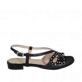 Sandalo da donna con strass in pelle e camoscio nero tacco 1 - Misure disponibili: 33, 34, 42, 45