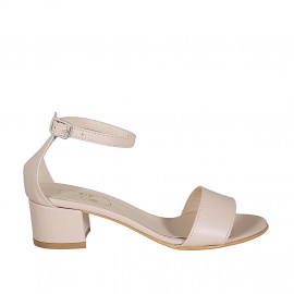 Woman's open shoe with ankle strap in nude leather heel 5 - Available sizes:  42, 43, 44