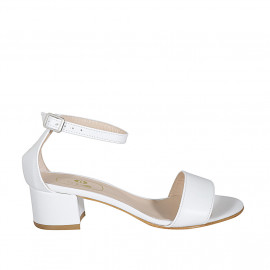 Woman's open shoe with strap in white leather heel 5 - Available sizes:  43, 44, 45