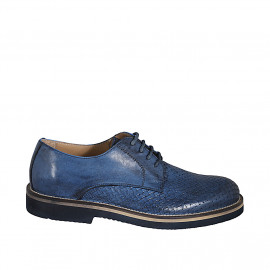 Man's laced derby shoe in blue leather and braided leather - Available sizes:  46, 47, 50