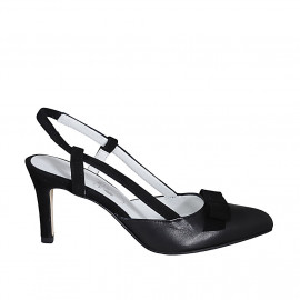 Woman's slingback pump in black suede and leather with elastic band and bow heel 7 - Available sizes:  32