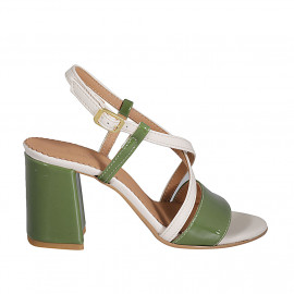 Woman's sandal in cream-colored leather and green patent leather heel 7 - Available sizes:  42