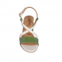 Woman's sandal in cream-colored leather and green patent leather heel 7 - Available sizes:  42