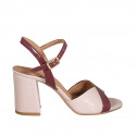 Sandalia para mujer en charol nude y granate con cinturon tacon 7 - Tallas disponibles:  44