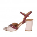 Sandale pour femmes en cuir verni nue et bordeaux avec courroie talon 7 - Pointures disponibles:  44