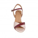 Sandale pour femmes en cuir verni nue et bordeaux avec courroie talon 7 - Pointures disponibles:  44