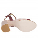 Sandalia para mujer en charol nude y granate con cinturon tacon 7 - Tallas disponibles:  44