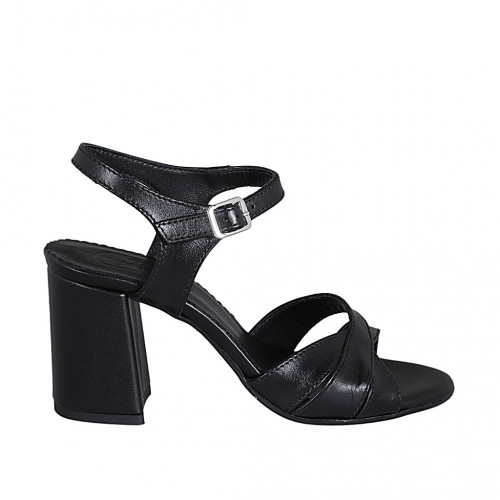 Sandalo con cinturino da donna in pelle nera tacco 7 - Misure disponibili: 33, 42, 43, 44, 46