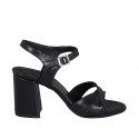 Sandale avec courroie pour femmes en cuir noir talon 7 - Pointures disponibles:  33, 42, 43, 44, 46