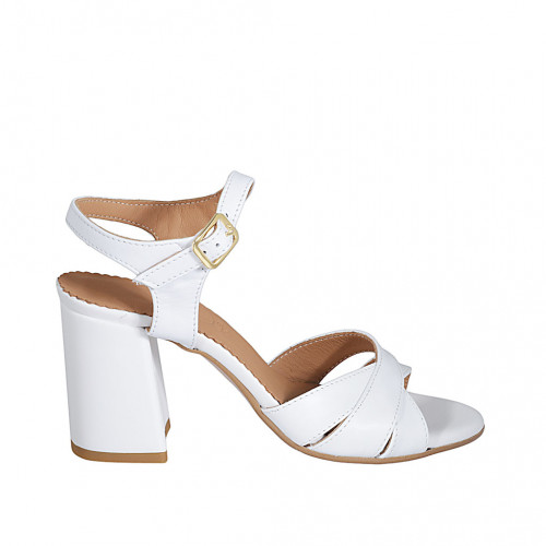 Sandale pour femmes en cuir blanc avec courroie talon 7 - Pointures disponibles:  43, 44, 45