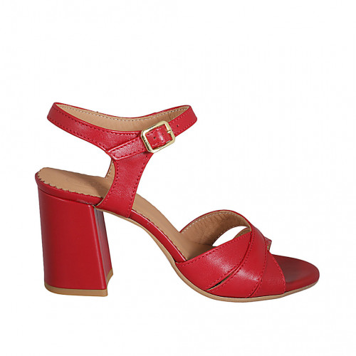 Sandalo da donna in pelle rossa con cinturino tacco 7 - Misure disponibili: 32, 43, 44