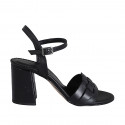 Sandalia para mujer en piel y piel imprimida negra con cinturon tacon 7 - Tallas disponibles:  31, 32, 43, 44, 45