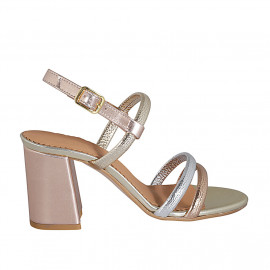 Woman's sandal in laminated platinum, silver and copper leather heel 7 - Available sizes:  43