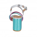 Woman's sandal in turquoise, silver and pink laminated printed leather heel 7 - Available sizes:  43