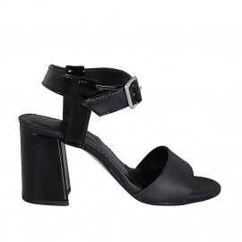 Woman's ankle strap sandal in black leather and patent leather heel 7 - Available sizes:  32, 34, 42, 43, 44