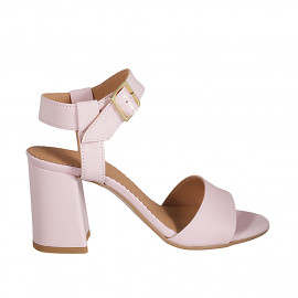 Woman's ankle strap sandal in rose leather and patent leather heel 7 - Available sizes:  43, 44, 45