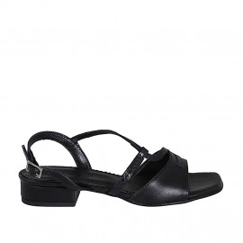 Woman's sandal in black laminated and printed leather heel 2 - Available sizes:  32, 33, 34, 43, 44